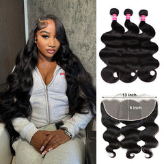 VIPbeauty Body Wave Wave Bundles With 13x6 Lace Frontal Human Hair Extensions