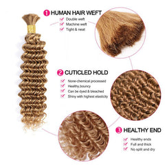VIPbeauty Braiding Hair #27 Honey Blonde Deep Wave Bulk Human Hair for Boho Braids
