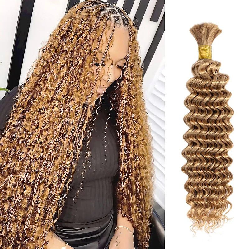 VIPbeauty Braiding Hair #27 Honey Blonde Deep Wave Bulk Human Hair for Boho Braids