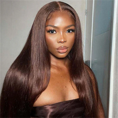 VIPbeauty Chocolate Brown Straight Hair 13x6 Lace Front Wigs Flexible Fit With Drawstring