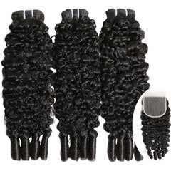 VIPbeauty Burmese Curly Hair Indian Human Hair 3 Bundles With 4x4 Lace Closure