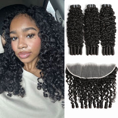 VIPbeauty Burmese Curly 3 Bundles With 13*4 Lace Frontal Closure Brazilian Human Hair