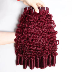 #1B&Burgundy Peekaboo Highlight Hair Burmese Curly Bundles Colored Human Hair