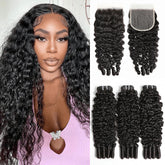 VIPbeauty Burmese Curly 3 Bundles Human Hair With 4x4 Lace Closure