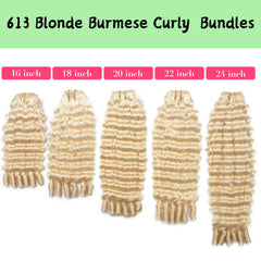 VIPbeauty #613 Blonde Burmese Curly 1/3/4PCS Bundles 100% Human Hair Spiral End