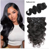 VIPbeauty Body wave Clip in Hair Extensions 120g 8pcs 100% Human Hair
