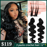 VIPbeauty Body Wave Feather Crochet Braids Natural Black Wavy Human Hair Extensions
