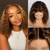 VIPbeauty Piano Highlight Color Blunt Cut Bob Wig T Part Lace Front Wig 100% Human Hair