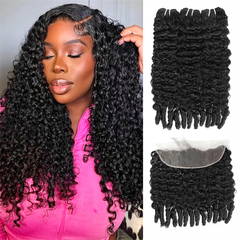 VIPbeauty Burmese Curly Bundles With 13x4 Lace Frontal Unprocessed Human Hair Extensions