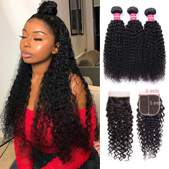 VIPbeauty Curly Wave Human Hair Bundles With 5x5 Lace Closure