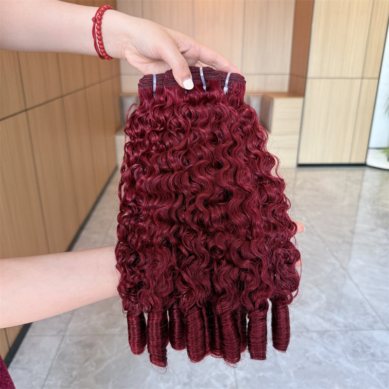VIPbeauty 99J Burgundy Burmese Curly Hair Bundles Brazilian Human Hair Extensions