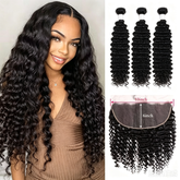 VIPbeauty Deep Wave Bundles With 13x6 Lace Frontal Human Hair Extensions