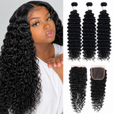 VIPbeauty Deep Wave Human Hair Bundles With 5x5 Lace Closure