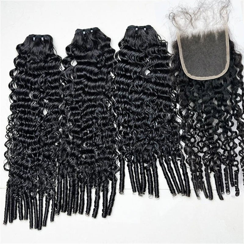 VIPbeauty Burmese Curly 3 Bundles Human Hair With 4x4 Lace Closure