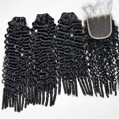 VIPbeauty Burmese Curly 3 Bundles Human Hair With 4x4 Lace Closure