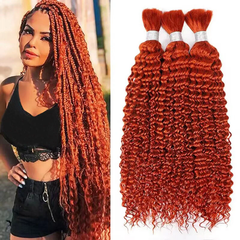 VIPbeauty Curly Wave Ginger Orange Bulk Human Hair Knotless Boho Braids No Weft Extensions