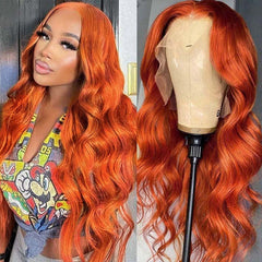 VIPbeauty Body Wave Lace Front Wigs #350 Ginger Colored Human Hair Wig for Women