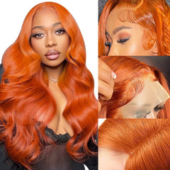 VIPbeauty Body Wave Lace Front Wigs #350 Ginger Colored Human Hair Wig for Women