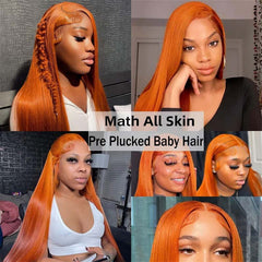 VIPbeauty #350 Ginger Lace Frontal Wig Human Hair Colored Straight Hair Lace Wig 180%