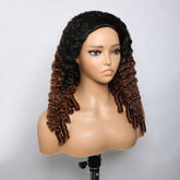 VIPbeauty Brown Color Half Wig Burmese Curly Hair With Black Roots 200% Density #T1B/4 Human Hair Wig