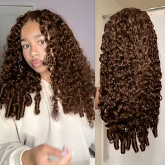 VIPbeauty Chocolate Brown Burmese Curly Wear Go Half Wig With Drawstring Human Hair Wigs