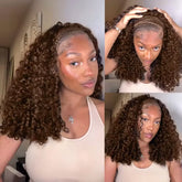 VIPbeauty Chocolate Brown Burmese Curly Wear Go Half Wig With Drawstring Human Hair Wigs