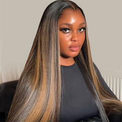VIPBeauty P1B/27 Highlights Straight Hair M Hairline 13x6 HD Lace Front Wig With Widow's Peak