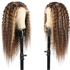 VIPbeauty Curly Wave Highlight Wig 13x4 13x6 Lace Front Wig Human Hair P4/27 Color