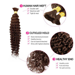 VIPbeauty Deep Wave Braiding Hair for Boho Braids #4 Chocolate Brown Bulk Human Hair No Weft