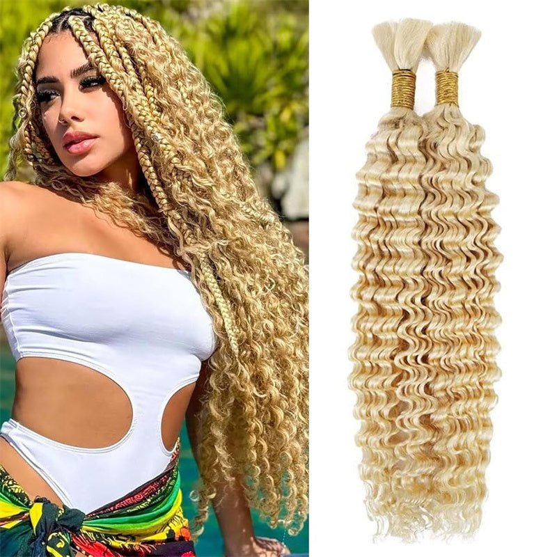 VIPbeauty Human Braiding Hair for Boho Braids #613 Blonde Deep Wave Bulk Human Hair No Weft