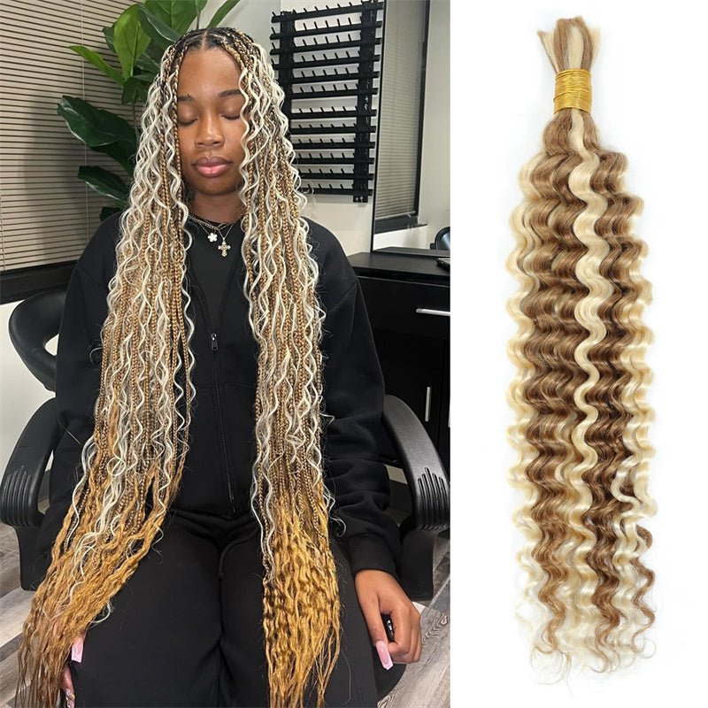 VIPbeauty Human Braiding Hair P27/613 Highlight Deep Wave Bulk Hair for Boho Braids