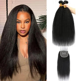 VIPbeauty 10A Grade Yaki Straight Human Hair Bundles With 5x5 Lace Closure