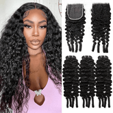 VIPbeauty Burmese Curly Hair 3 Bundles With 5x5 Lace Closure Brazilian Human Hair