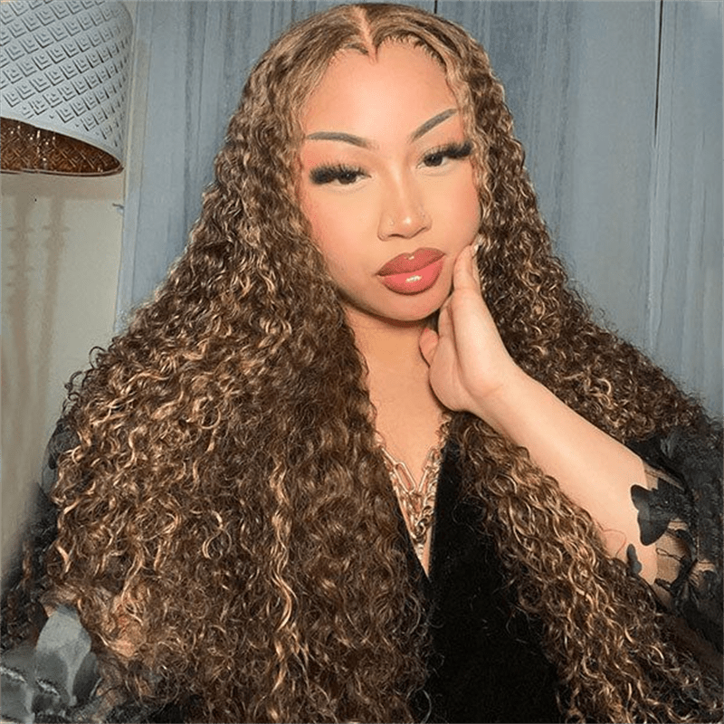 VIPbeauty Highlight Honey Blonde Burmese Curly Lace Front Wigs 13x4 13x6 HD Transparent Human Hair Wigs
