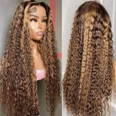 VIPbeauty Highlight Honey Blonde Burmese Curly Lace Front Wigs 13x4 13x6 HD Transparent Human Hair Wigs