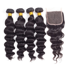 VIPbeauty Loose Deep Wave Human Hair Bundles With 5x5 Lace Closure