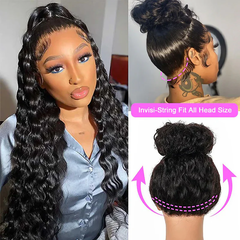 VIPbeauty Invisi-Drawstring Loose Deep Wave 360 Lace Frontal Glueless Lace Wigs