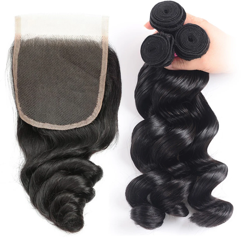 VIPbeauty Loose Wave Human Hair Bundles With 5x5 Lace Closure