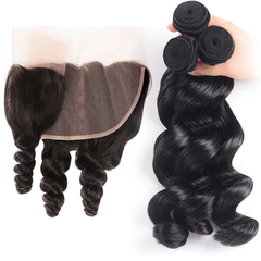VIPbeauty Loose Wave Bundles With 13x6 Lace Frontal Human Hair Extensions
