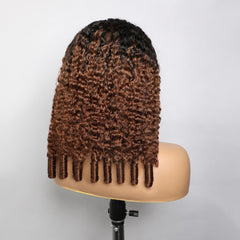 VIPbeauty Brown Color Half Wig Burmese Curly Hair With Black Roots 200% Density #T1B/4 Human Hair Wig