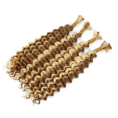 VIPbeauty Human Braiding Hair P27/613 Highlight Deep Wave Bulk Hair for Boho Braids