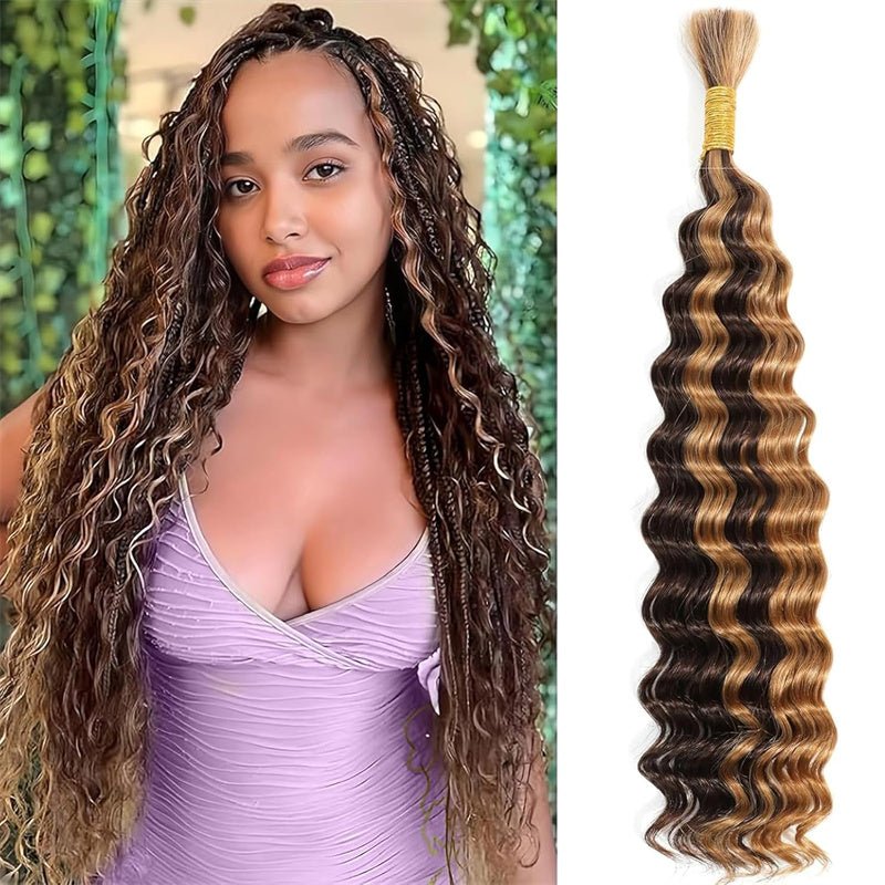 VIPbeauty P4/27 Highlight Deep Wave Bulk Braiding Hair 100% Human Hair for Micro Braiding