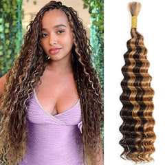 VIPbeauty P4/27 Highlight Deep Wave Bulk Braiding Hair 100% Human Hair for Micro Braiding