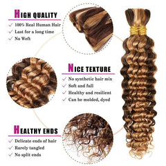 VIPbeauty P4/27 Highlight Deep Wave Bulk Braiding Hair 100% Human Hair for Micro Braiding