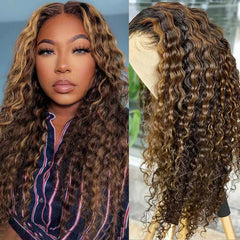 VIPbeauty 13x4 Lace Front Wig Human Hair P4/27 Highlights Deep Wave 13x6 Frontal Wigs