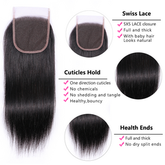 VIPbeauty Straight Human Hair Bundles With 5x5 Lace Closure