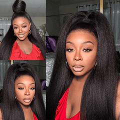 VIPbeauty Kinky Straight 13x6 Lace Front Glueless Wig With Flexi-Fit Invisi Drawstring Cap