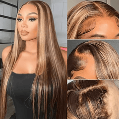 VIPbeauty P4/27 Highlight Straight 13x6 Lace Front Glueless Wigs With Invisi Drawstring
