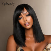 VIPbeauty 1x3 Lace Closure Light Yaki Straight 100% Human Hair Wig With Bangs