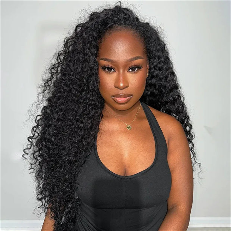 VIPbeauty Water Wave Flip Over Half Wig Invisi Drawstring Glueless Put On And Go Wig